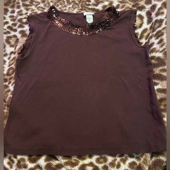 Tops - Sequin-Embellished Brown Sleeveless Top